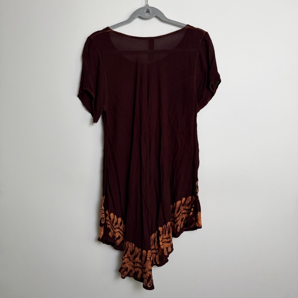 Sunflower Boho Embroidered Brown Orange Sequin Tunic Top Free Size Boho Hippie - Picture 2 of 11